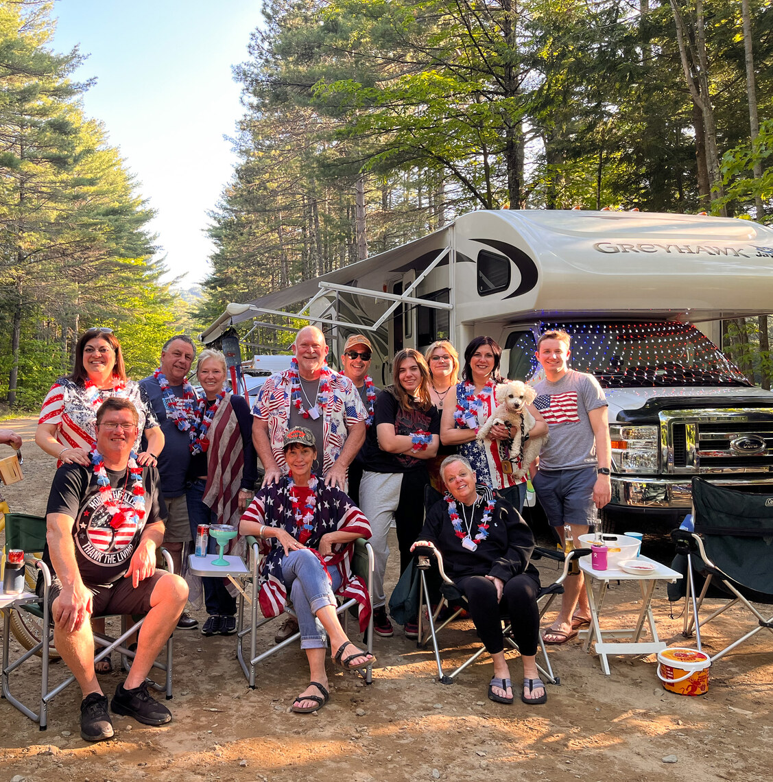 Group of campers in red white and blue