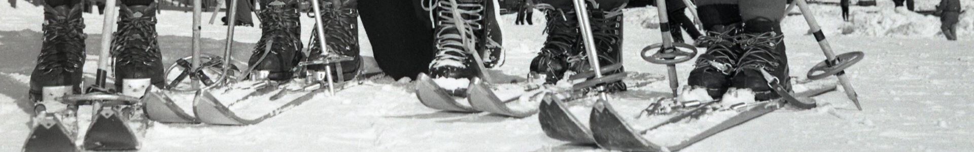 old-time boots and skis