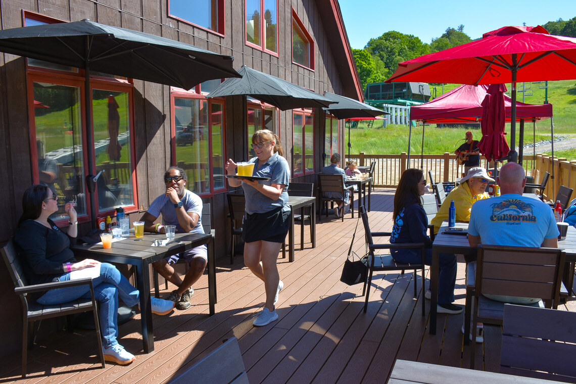 Enjoy outdoor dining on the Barrel Bar & Grille deck